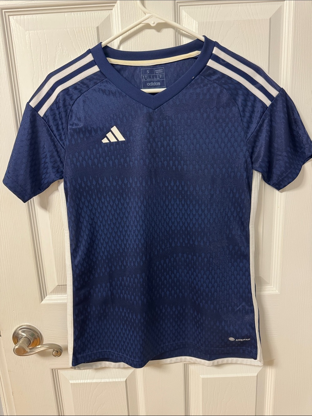 adidas Navy Blue Short-Sleeve Soccer Jersey with White Accents